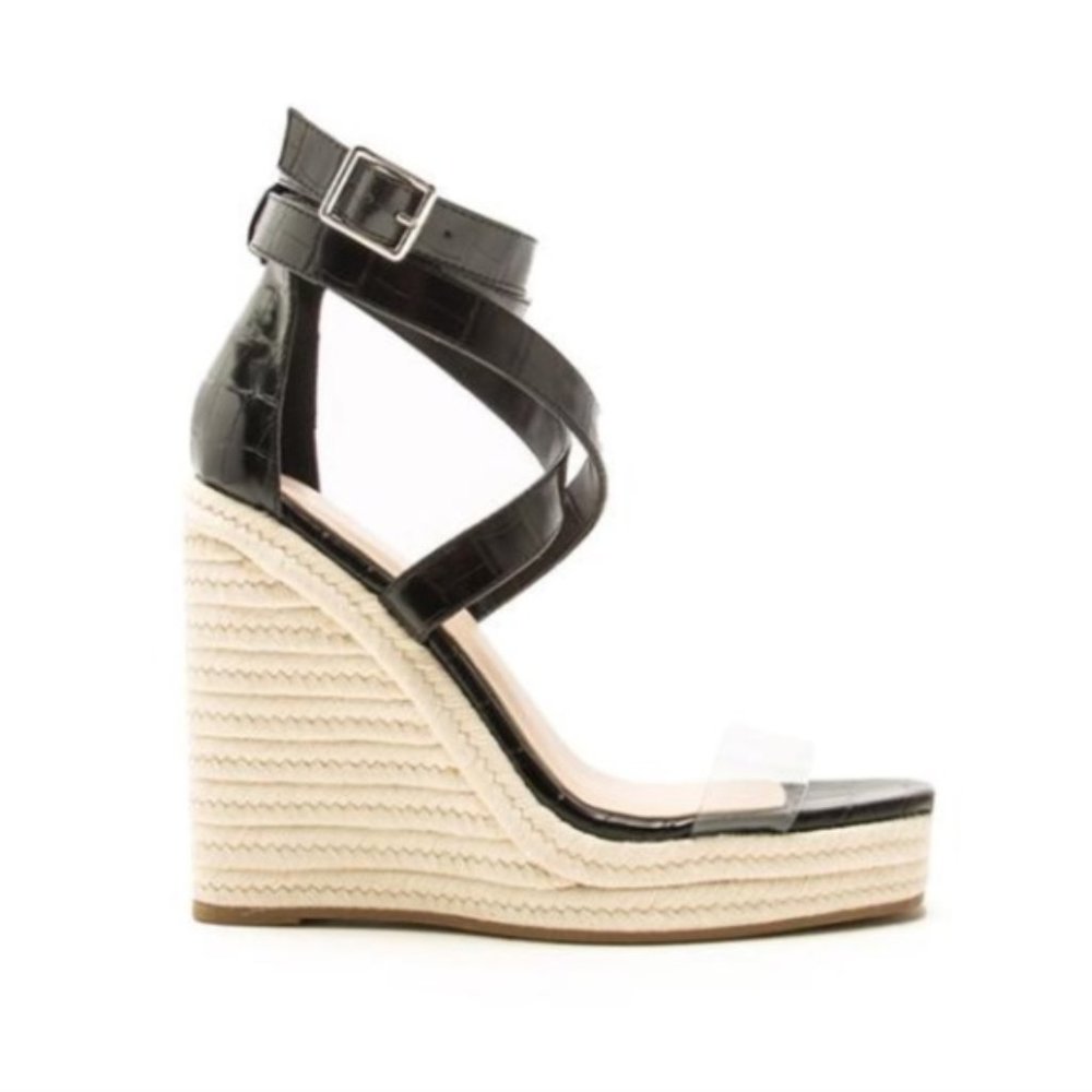 Black Croc Wedge Espadrilles - Picture 4 of 8